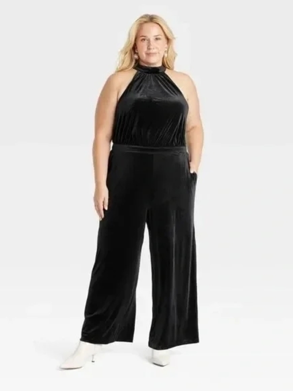 a new day Black Velvet Halter Wide-Leg Jumpsuit